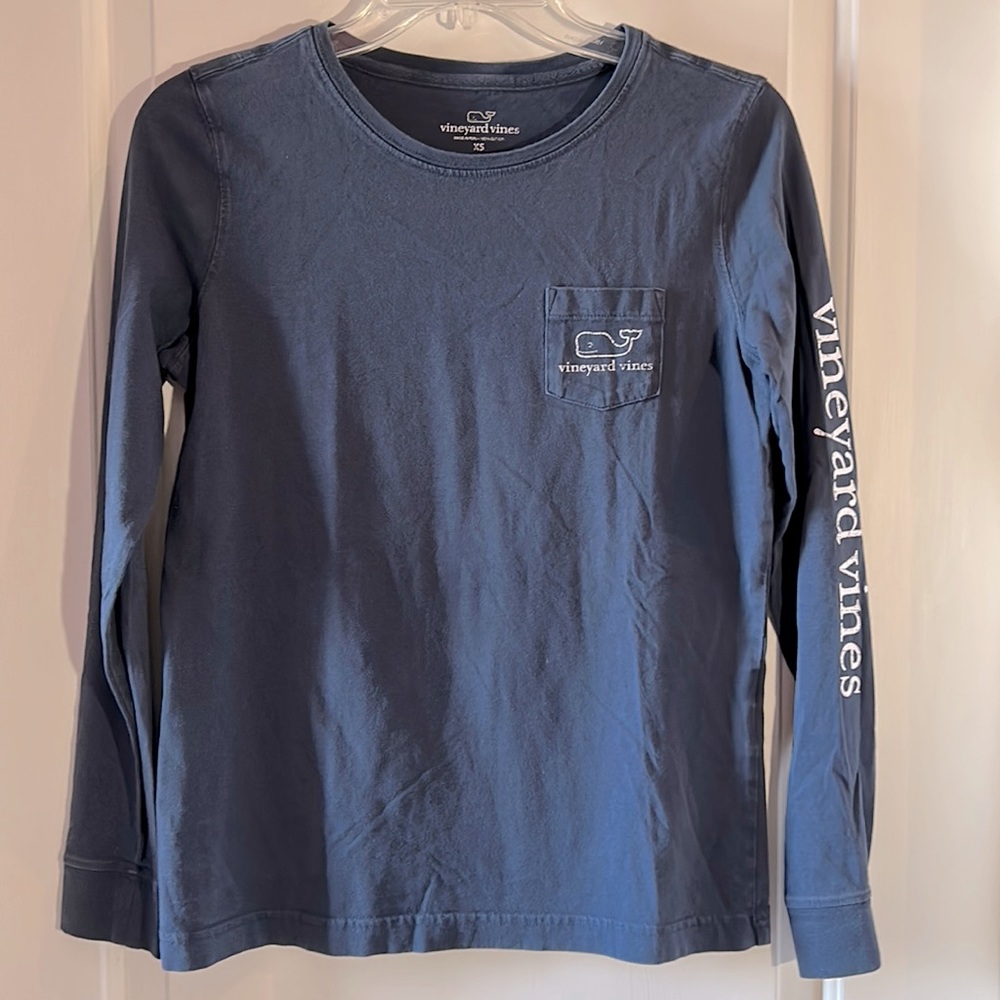 Vineyard Vines Navy Picket Tee Long Sleeves Whale Name down Sleeve